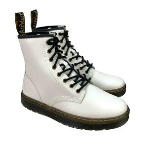 Dr. Martens Boots Zavala Combat White Leather Lace-Up Ankle Unisex NWOT